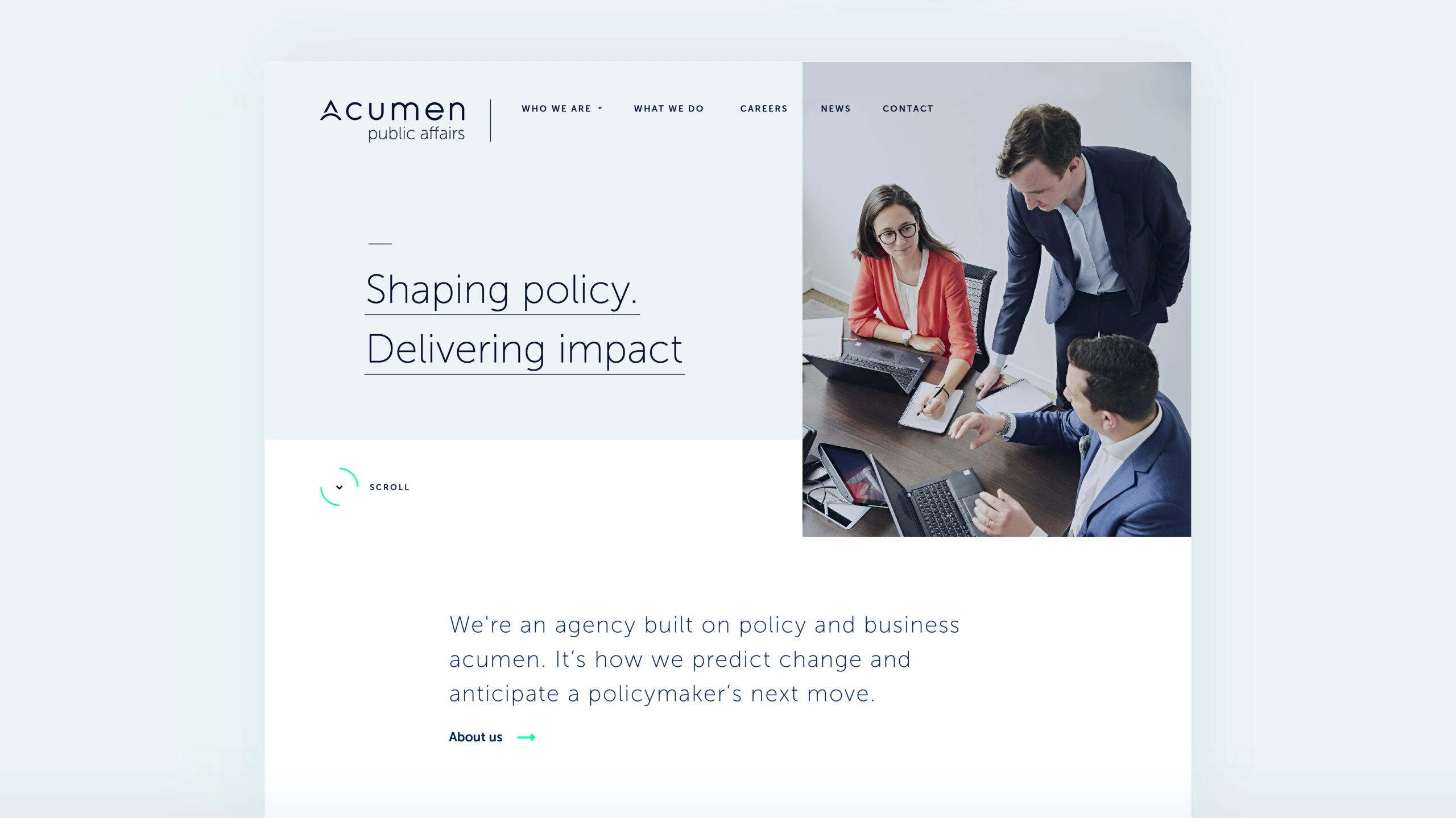 Acumen website by our creative communications agency Brussels