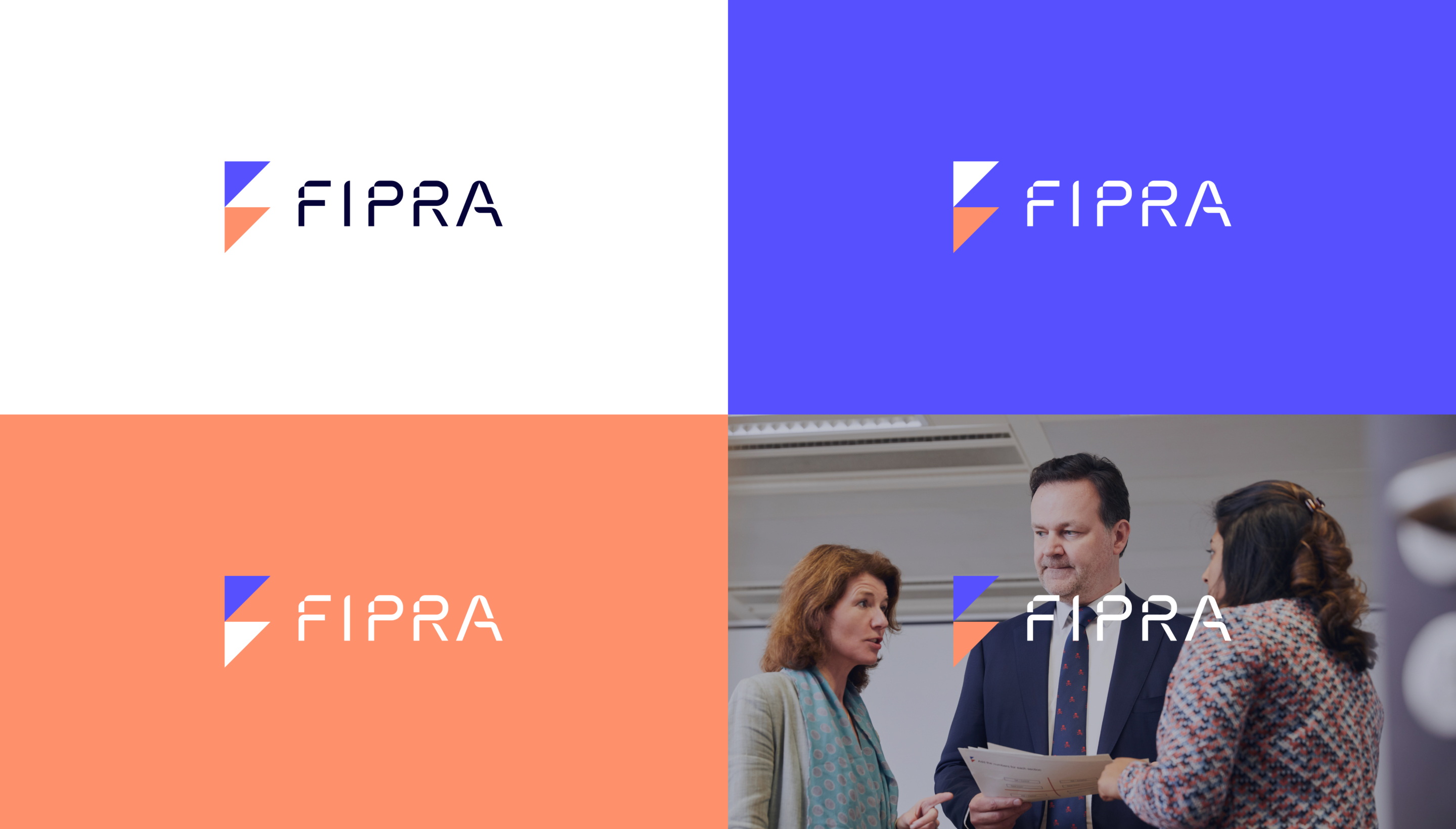 Different versions of the Fipra logo, created by Atelier Design, a creative communications agency in Brussels.